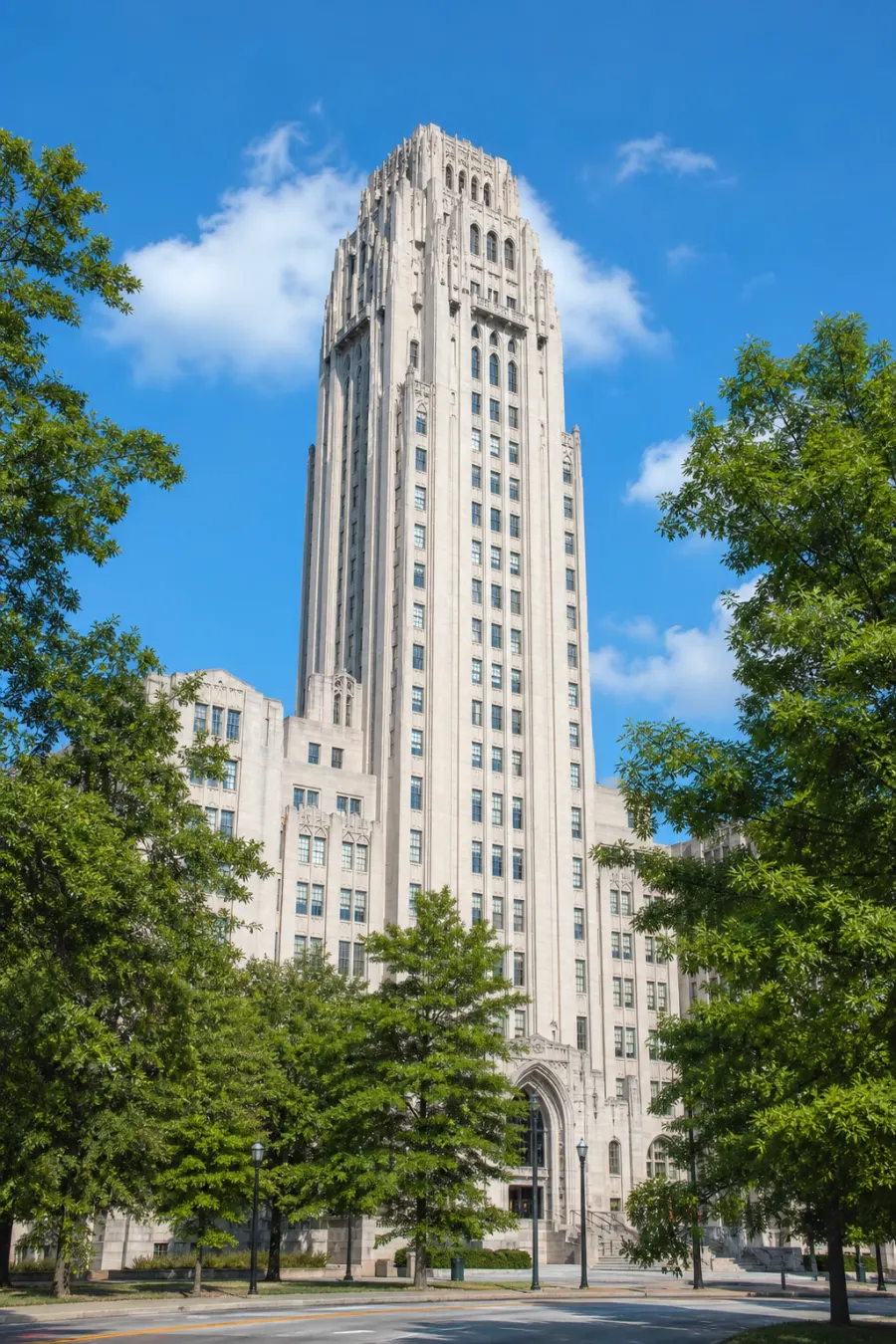 Atlanta City Hall's neo-gothic limestone tower in warm evening light.